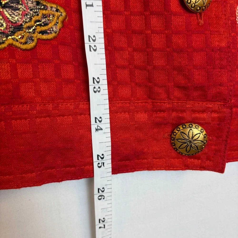 Vintage Drapers & Damons Red Floral Embroidered Button Front Jacket Large Loud‎